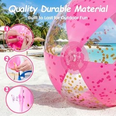 POPLAY 16 Inch Inflatable Beach Balls – 3 Pack Gold Glitter Pool Toys Summer Fun