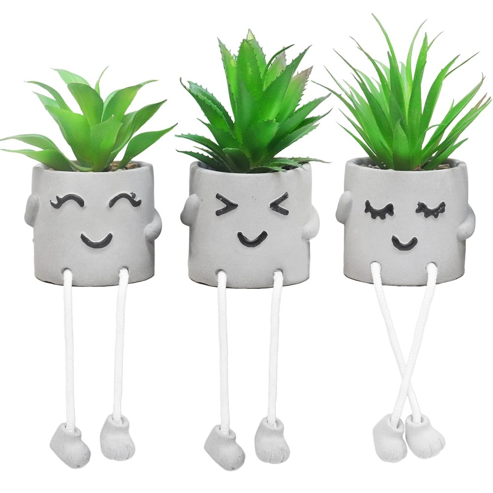 SEMSOIIO 3 Pcs Aesthetic Faux Succulents with Dangling Legs Small, Gray-3