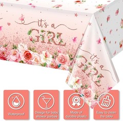 1 Pack Floral Baby Shower Tablecloth Decorations, It’s a Girl Baby Shower