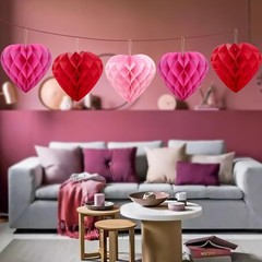 5 PCS Heart Honeycomb Party Decorations Shaped Paper Pom Poms Balls 12 Inch