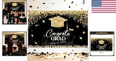 Class of 2026 Graduation Decorations – Elegant Black & Gold Backdrop 71″x43″