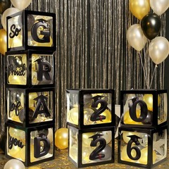2026 Graduation Balloon Boxes Decorations, 4pcs Graduation Blocks with 32pcs …