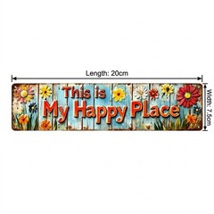 Retro Metal Sign This Is My Happy Place Floral Wall Art Geometric Shape