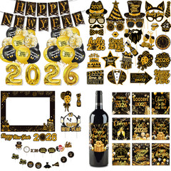 2026 Golden New Year Decorations Party Kit with Banner,Balloons&Photo Booth Prop