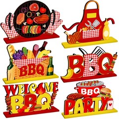 BBQ Wooden Table Centerpieces Barbecue Themed Party Decor Signs 6 PCS
