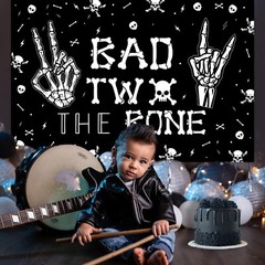 Bad Two The Bone Backdrop Banner, Skeleton Theme 2nd Birthday Decorations for…