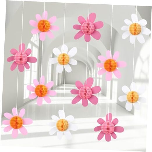 Poen 12 Pcs Daisy Honeycomb Balls Decorations Boho Daisy Flower Pastel Color