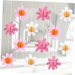 Poen 12 Pcs Daisy Honeycomb Balls Decorations Boho Daisy Flower Pastel Color