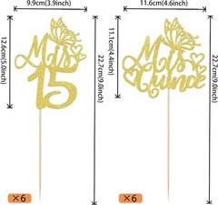 12 PCS Mis 15 Centerpiece Sticks Glitter Happy 15th Birthday Centerpieces Mis…