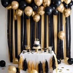 Captain Décor 4 Crepe Paper Streamers Rolls, 328ft Pack of 4 Gold and Black S…