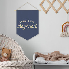 Navy Blue Boy Room Decor,Long Live Boyhood Canvas Banner Nursery Playroom Wall D