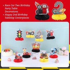 9pcs Race Car 2nd Birthday Honeycomb Centerpieces Let’s Go Racing Two Fast Bi…