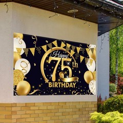 Birthday Party Decoration Extra Large Fabric Black Gold Sign Poster for Anniv…