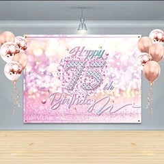 7’x5′ Pink Happy 75th Birthday Backdrop Birthday Decorations Party Supplies