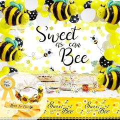 133 Pcs Bee Baby Shower Party Supplies – Backdrop, Tablecloth, Balloons, Sash,..