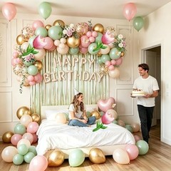 Pink and Green Birthday Decorations for Women Girls, Sage Green Pink Green