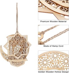 12 Pcs Wood Eid Al Adha Decoration Mubarak Wooden Ornaments Mubarak Hanging H…