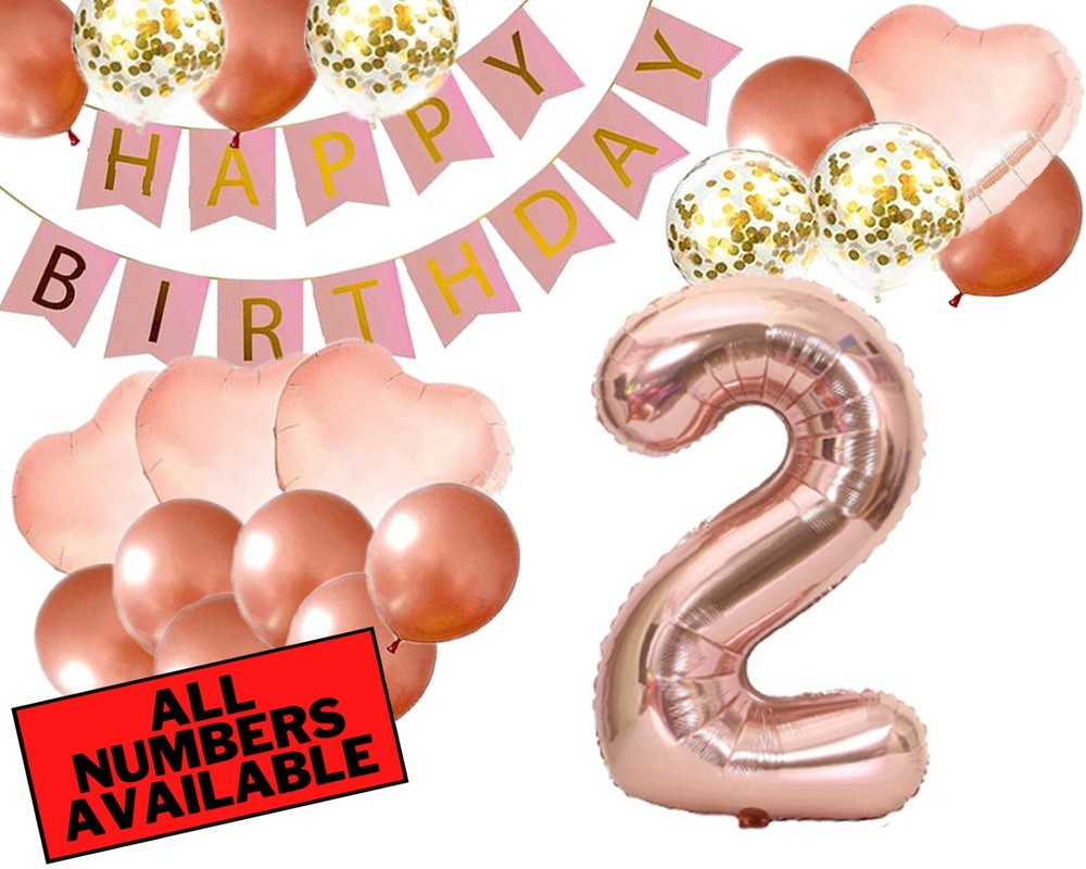 2nd Birthday Decorations For Her – Pink and Rose Gold Theme – Balloons, Banner