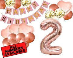 2nd Birthday Decorations For Her – Pink and Rose Gold Theme – Balloons, Banner