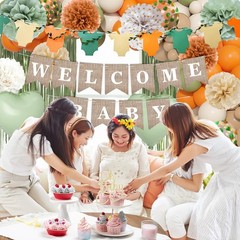 Orange Green Baby Shower Decorations-Welcome Banner Sage Green Sand White Con…
