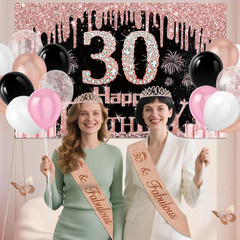 30Th Birthday Decorations for Her, 49Pcs Black Rose Gold Black Happy 30Th Birthd