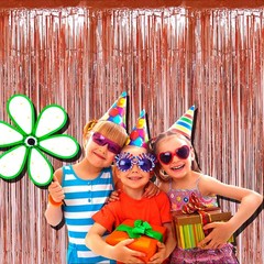 Rose Gold 3.28×6.56ft Metallic Tinsel Foil Fringe Curtain Streamers 4 PCS
