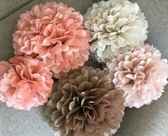 Tissue Pom Poms Wedding Party Dusty Pink Brown Pastel Cream Flowers 20 Pieces