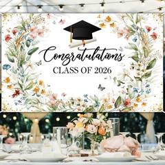 Wildflower Graduation Backdrop Watercolor Floral Class of 2026 Graduation Decora