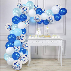 Royal Blue Confetti Latex Balloons, 50Pcs 12 Inch Light Blue Baby Blue and White