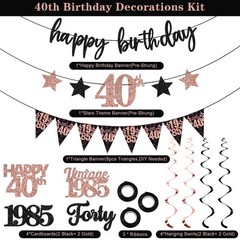 40th Birthday Decorations Black Rose Gold Birthday Party Decor for Women