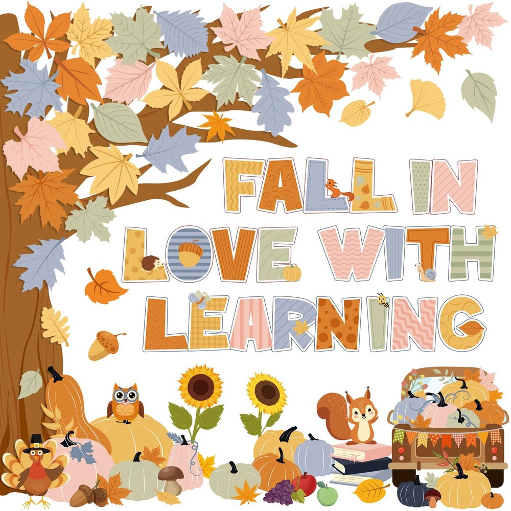 Fall Classroom Bulletin Board Decorations Autumn Animals Tree Leaves Cutouts