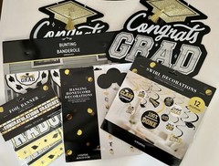 New Gold Black White Silver Congrats Congratulations Graduation Decorations