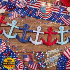 Boao 2pc 8ft Nautical Garland Red Blue White Cruise Banner 4th July Party