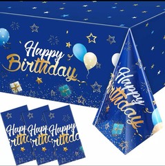 Navy Blue Birthday Extra Large Tablecloths Blue Gold Theme Table Decor- 3 Pack