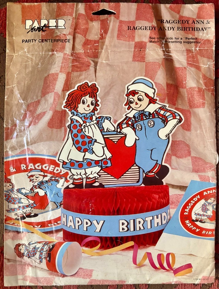 Paper Art Raggedy Ann and Andy Birthday Centerpiece Party Decoration 1988
