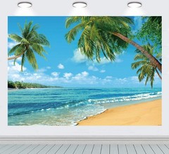 RUINI Polyester Tropical Beach Photography Backdrop Summer Palm 7x5FT, blue