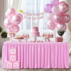 Party Talk Pink Polyester Table Clothes for 8 Foot Rectangle Tables, Wrinkle Fre