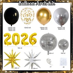 2026 Graduation Balloon Garland Arch Kit, Black Gold Silver Balloon Arch Clas…