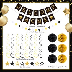 Welcome Home Decorations Banner with Glitter Stars Hanging Black