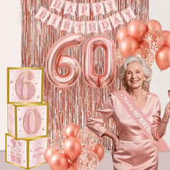 60Th Birthday Decorations for Women – Rose Gold Confetti 60 Foil Balloons Happy