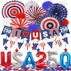 4th of July Decorations 250th, Patriotic Red White and Blue Party Supplies Ki…