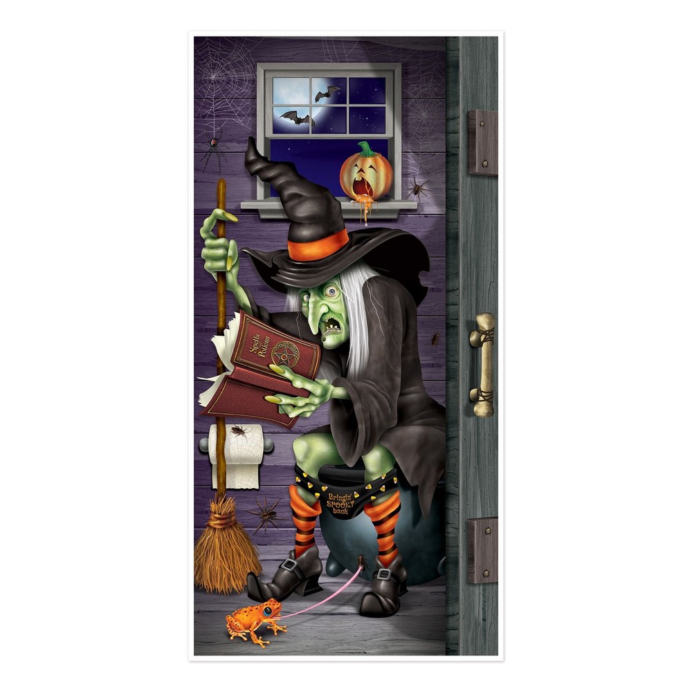 Halloween Witch Restroom All-Weather Door Cover 30″ x 5′ Plastic Decoration