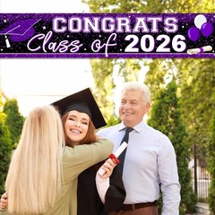 Graduation Decorations 2026 Yard Sign Large Class of 2026 Banner Purple Congr…