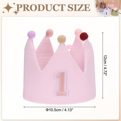 1st Birthday Crown Hat Reusable Party Hats with Elastic Band, Pink