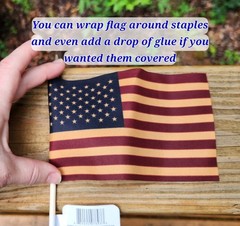 NEW! Tea Stained 4″ x 6″ American Flag on Wood Stick with Gold Top – 2/Pack USA