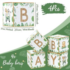 Safari Baby Boxes for Baby Shower Decorations – 4pcs Sage Green Woodland Anim…
