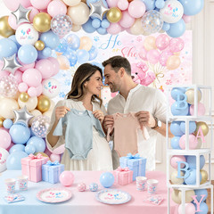 Bear Gender Reveal Decorations, 136 Pcs Balloon Arch Kit with Display Boxes
