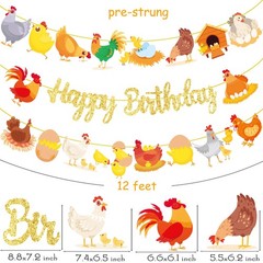 Chicken Birthday Banners 3PCS Party Decorations Glitter Gold Chicken Farm Bir…