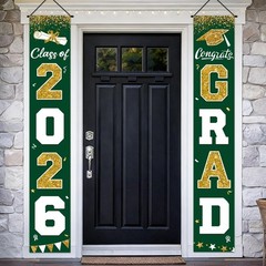 2Pcs 2026 Graduation Porch Banner Class of 2026 Congrats Grad Door Sign Decor