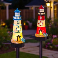 Resin Solar Lighthouse Light LED Waterproof for Outdoor Garden Decoration
